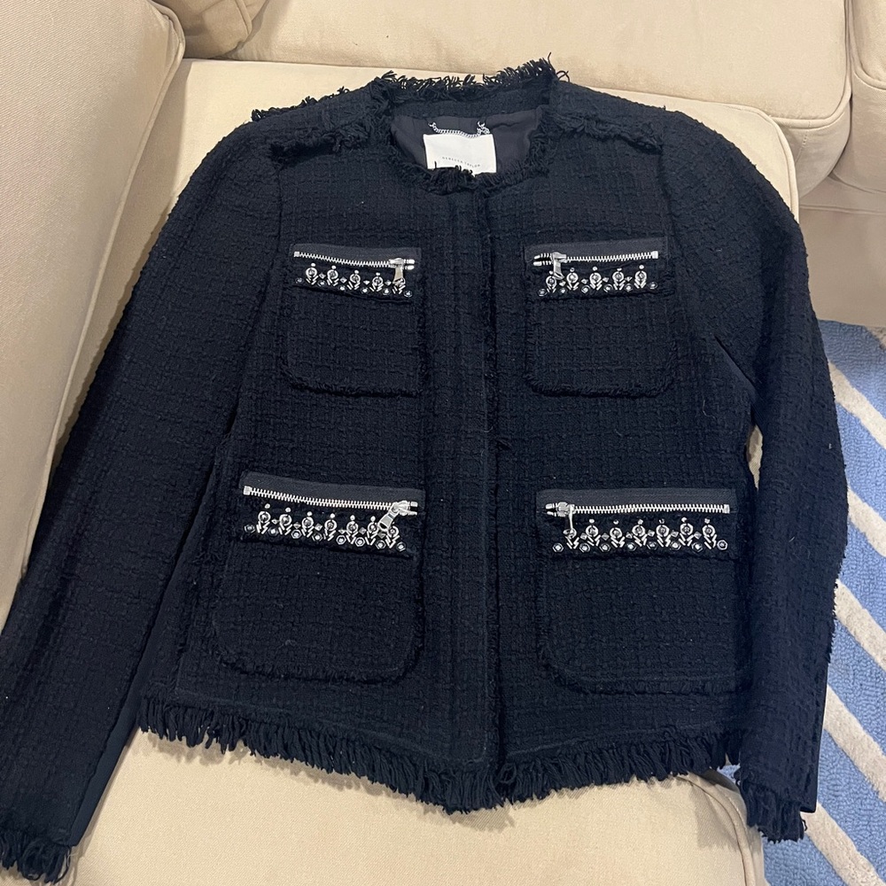 Rebecca Taylor Black Textured tweed biker jacket sz 6